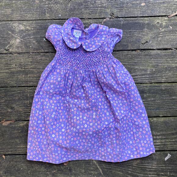 Talbots Purple Collared Peasant Style Floral Dress Girl's Size 2 - Picture 1 of 3
